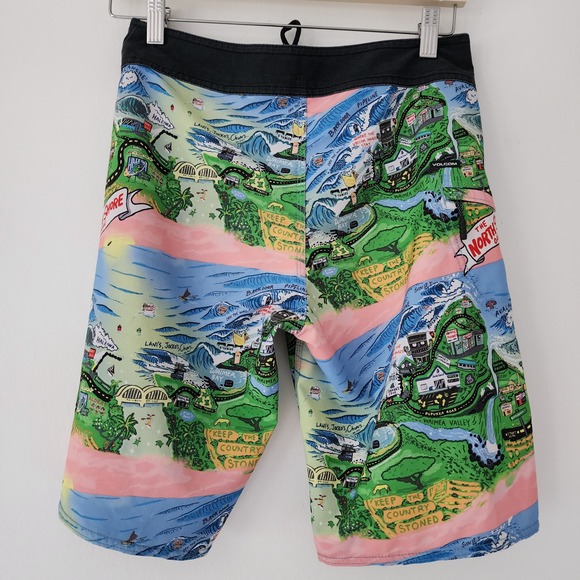 VOLCOM Drewtoonz Oahu North Board Shorts‎ all over beach print size 27 - Picture 2 of 4